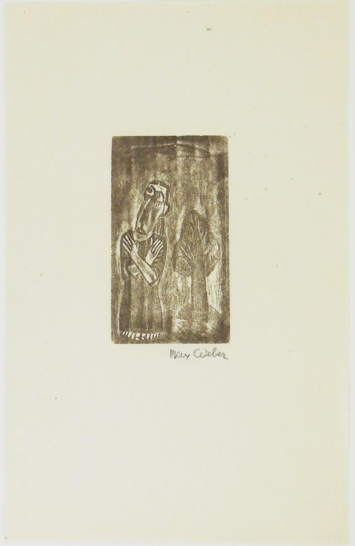 Max Weber (1881-1961) Signed Woodblock Print: Pencil signed woodblock print, circa 1950s, by Max Weber (1881-1961). Rice paper. 9 3/4 x 6 1/4 inches. Very good condition. Unframed for inspection and shipping.Provenance: Property from an extensive