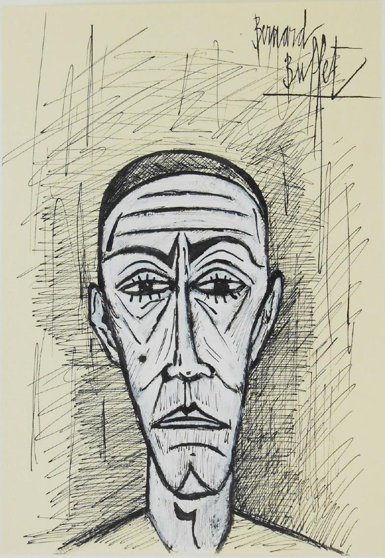 Bernard Buffet (1928-1999) Mixed Media On Paper: Mixed media, ink and gouache, on paper, Tete d'homme, signed* (Bernard Buffet, 1928-1999). 10 x 7 inches. Very good condition. Removed from frame for inspection and shipping. Sold unframed.Provenance: