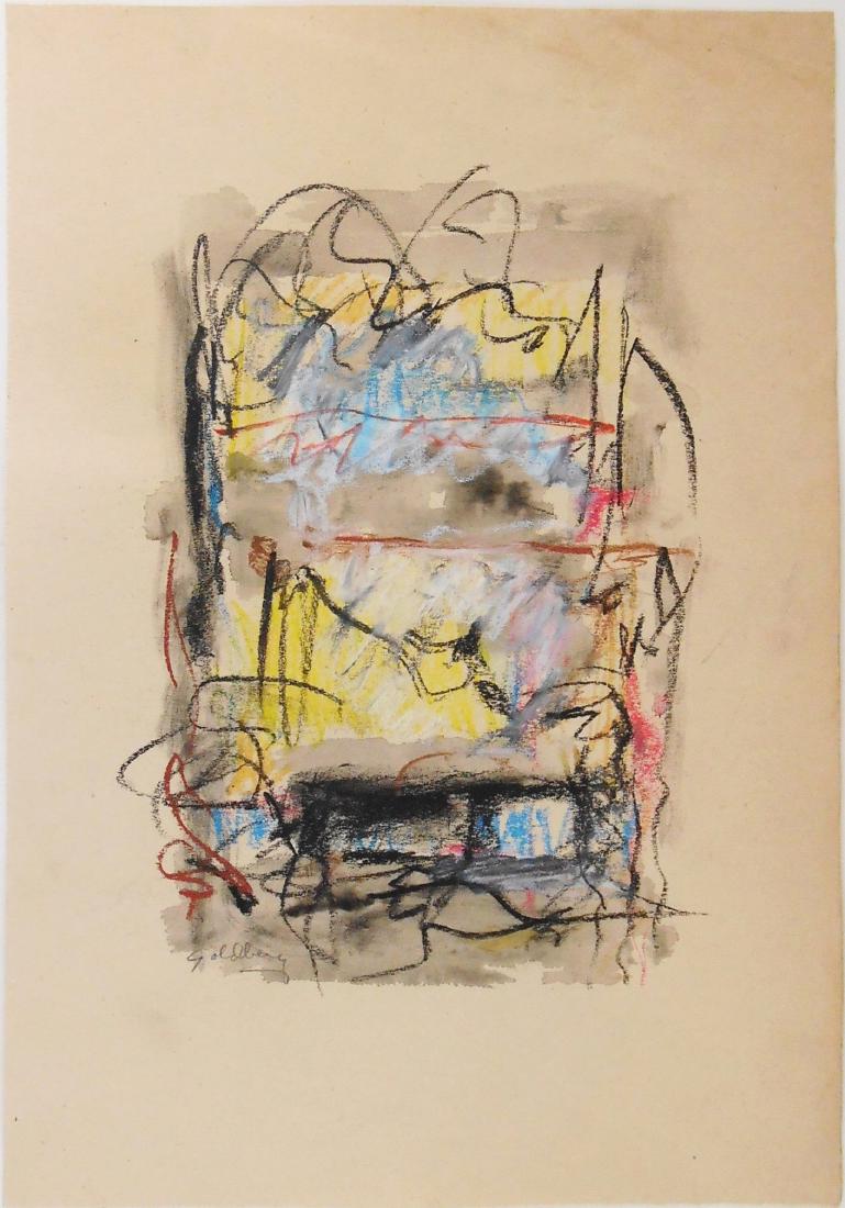 Michael Goldberg (1924-2007) Mixed Media: Mixed media (colored chalks and wash with watercolor) on wove paper, untitled abstract, signed* (Michael Goldberg, 1924-2007). 13 3/8 x 9 3/8 inches. Very good condition. This lot has been removed fro