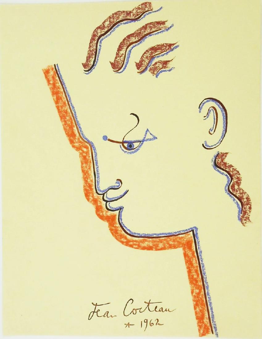 Jean Cocteau (1889-1963) Ink & Pastel On Paper: Ink and colored chalks on yellow paper, head in profile, signed* and dated 1962 (Jean Cocteau, 1889-1963). 11 x 8 1/2 inches. Very good condition. Unframed for inspection and post-auction shipping.Pro