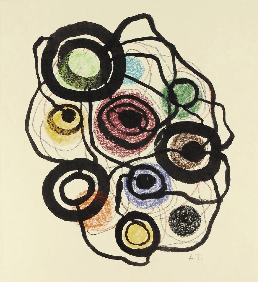 Atsuko Tanaka (1932-2005) Pastel: Colored chalks and black ink on heavy drawing paper, composition (untitled), signed and dated on the reverse (Atsuko Tanaka*, 1932-2005). 10 x 8 1/2 inches. Very good condition. Unframed for inspectio