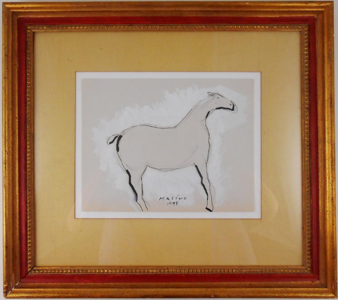 Marino Marini (1901-1980) Pen & Ink Drawing: Pen and black ink with pencil and white gouache on wove paper, Cavallo (horse), signed* (Marino Marini, 1901-1980). Dated 1945. 7 3/4 x 10 1/8 inches. Very good condition. Currently unframed for inspe