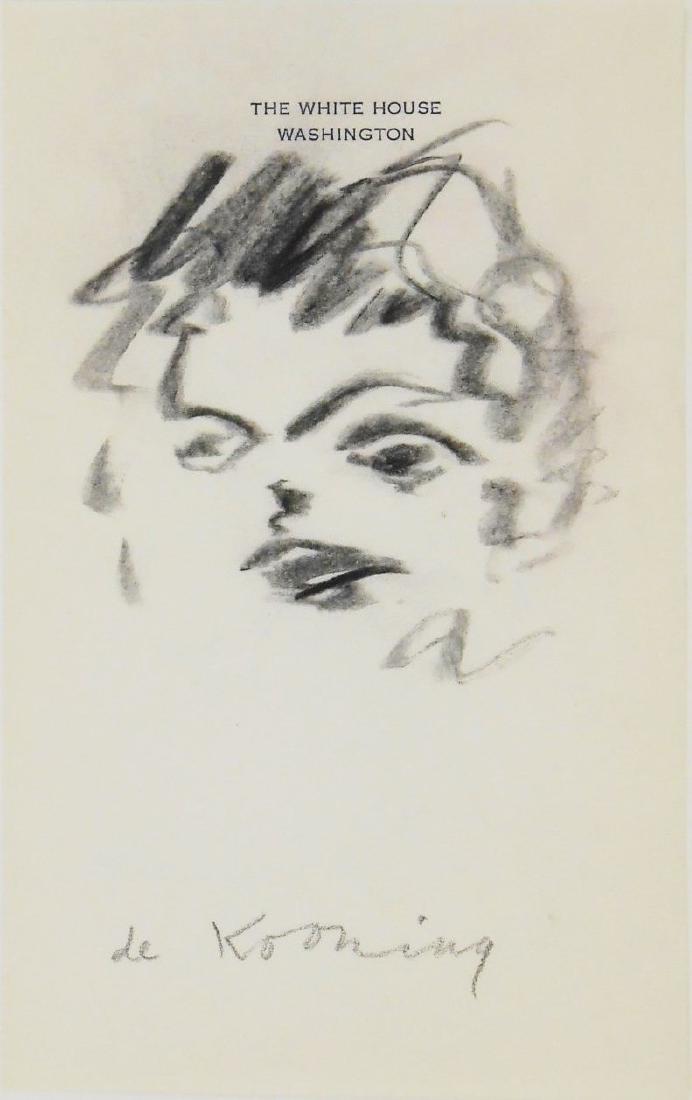 Willem De Kooning (1904-1997) Charcoal Drawing: Charcoal drawing, untitled portrait of a woman, on official White House stationary watermarked with the Great Seal of the United States, signed* (Willem de Kooning, 1918-1989) 8 x 5 inches. Excellent