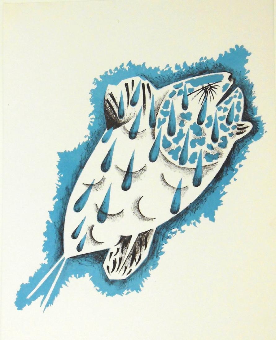 Jean Lurcat (1892-1966) Color Lithograph: Original lithograph,"Carpe de Lune," by Jean Lurcat. Unsigned, as published in this edition. From the suite, Geographie Animale, first printed in 1948. 12 3/8 x 9 inches. Excellent condition. Unframed