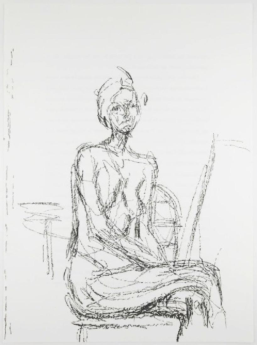 Alberto Giacometti Original Lithograph: Black and white lithograph, figure of a seated woman, by Alberto Giacometti (1901-1966). Published in "Derriere Le Miroir", May, 1961. 15 x 11 inches. Excellent condition. Unframed for shipping. Note: