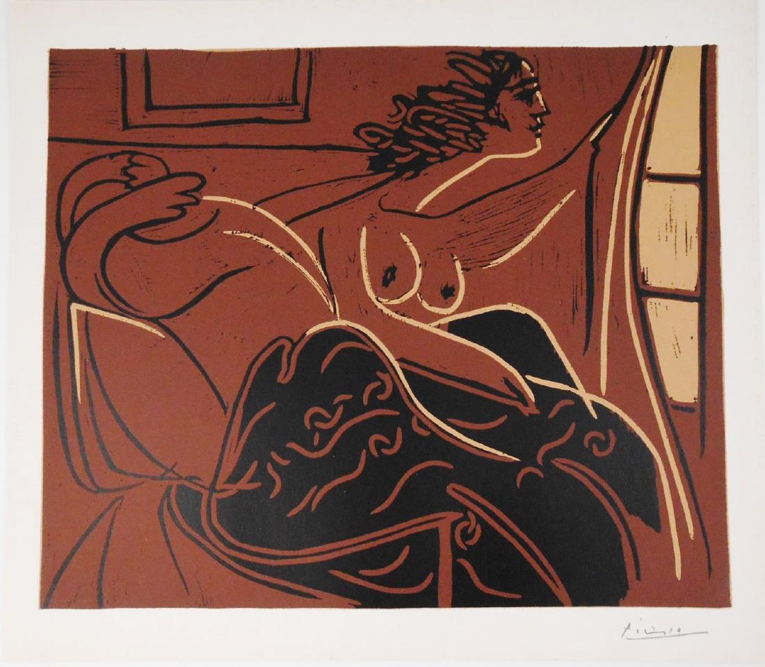 Pablo Picasso (1881-1973) Signed Linocut: Facsimile color linoleum cut, Abrams edition, 1962, after the original by Pablo Picasso (1881-1973), created under the direction of the artist using the original linocut prints produced by Galerie Lou