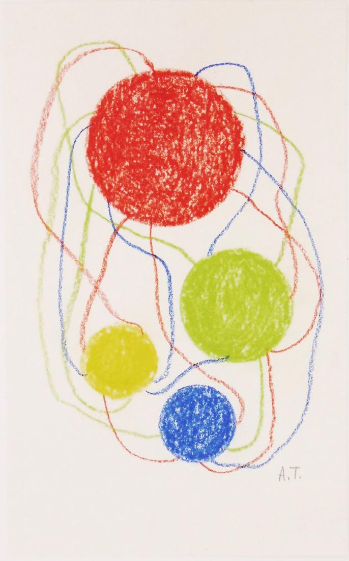 Atsuko Tanaka (1932-2005) Pastel: Colored chalks on heavy off-white drawing paper, untitled composition, signed* twice, on the front with the intials and on the reverse with the artist's full signature (Atsuko Tanaka, 1932-2005). 7 1/