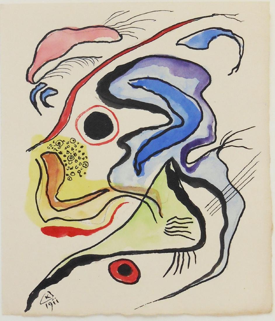 Wassily Kandinsky (1866-1944) Watercolor: Watercolor with traces of pencil on fine white wove drawing paper (Rives watermark) , untitled abstract composition, signed with the artist's early monogram* (Wassily Kandinsky, 1866-1944). Dated 1911
