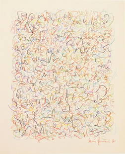 Leon Ferrari (1920-2013) Colored Pencil Drawing: Colored pencil drawing on fine laid paper, untitled abstract, signed in red pencil* (Leon Ferrari, 1920-2013). Dated '81. 11 1/4 x 9 1/8 inches. Evenly toned paper, very good condition overall. Has be