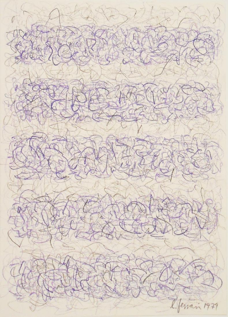 Leon Ferrari (1920-2013) Colored Pencil Drawing: Colored pencil (or Conte crayon) on fine wove paper, untitled abstract, pencil signed* (Leon Ferrari, 1920-2013). Dated 1979. 11 x 7 7/8 inches. Excellent condition. Has been removed from frame for in