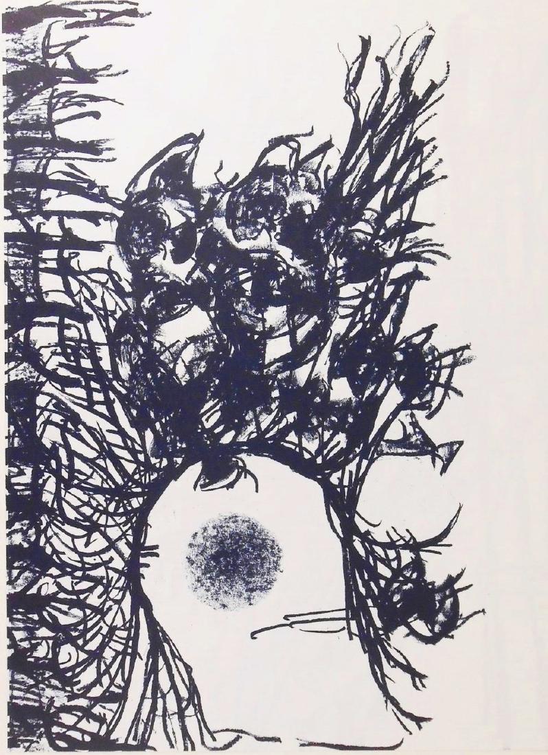 Jean-Paul Riopelle (1923-2002) Color Lithograph: Double-sided color lithograph, deep indigo on white paper, untitled (printed in 1979 by "Derriere Le Miroir"), by Jean-Paul Riopelle (1923-2002). Unsigned. 15 x 11 inches. Very good condition. Sold un