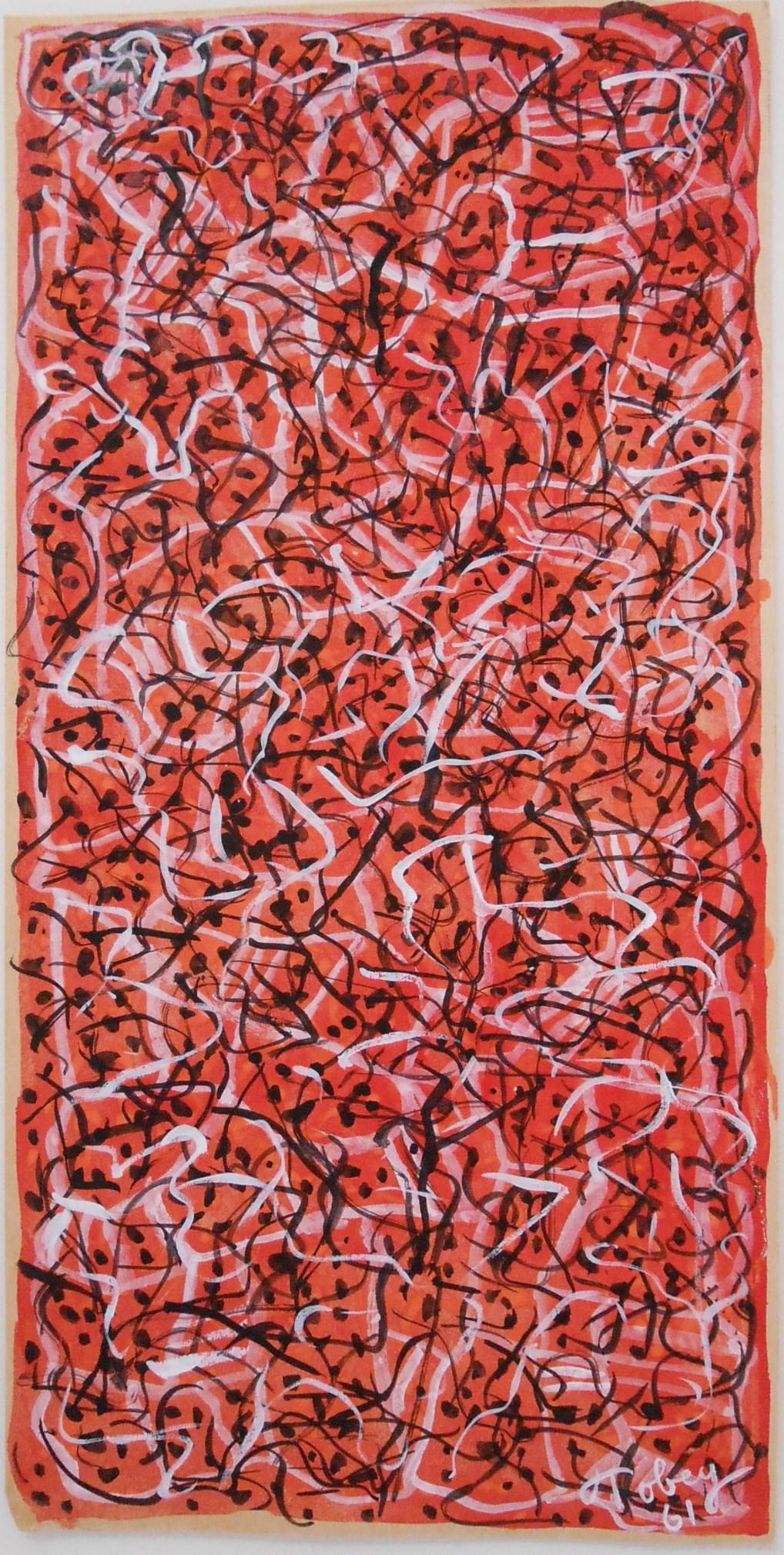 Mark Tobey (1890-1976) Gouache: Watercolor and gouache on cream-colored stiff wove paper, untitled composition, signed* (Mark Tobey, 1890-1976). 7 3/4 x 3 7/8 inches. Very good condition. Unframed for inspection and shipping. Sold w