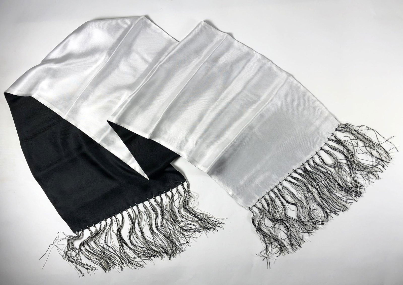 Formal Silk Evening Scarf By Burberry: Formal silk evening scarf by Burberry. 11 1/2 x 58 inches (not including fringe). Worn only once. Original box. Cost new: $900.