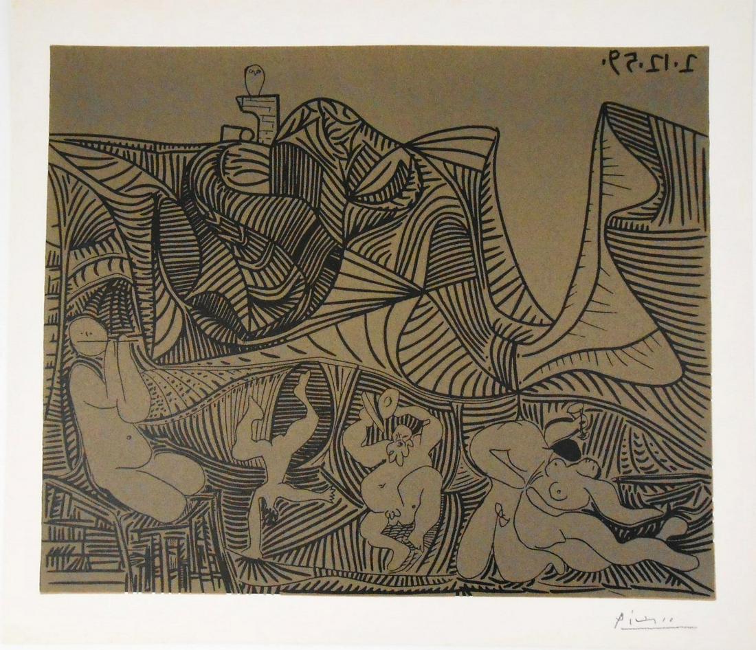 Pablo Picasso (1881-1973) Signed Linocut: Facsimile color linoleum cut, Abrams edition, 1962, after the original by Pablo Picasso (1881-1973), created under the direction of the artist using the original linocut prints produced by Galerie Lou