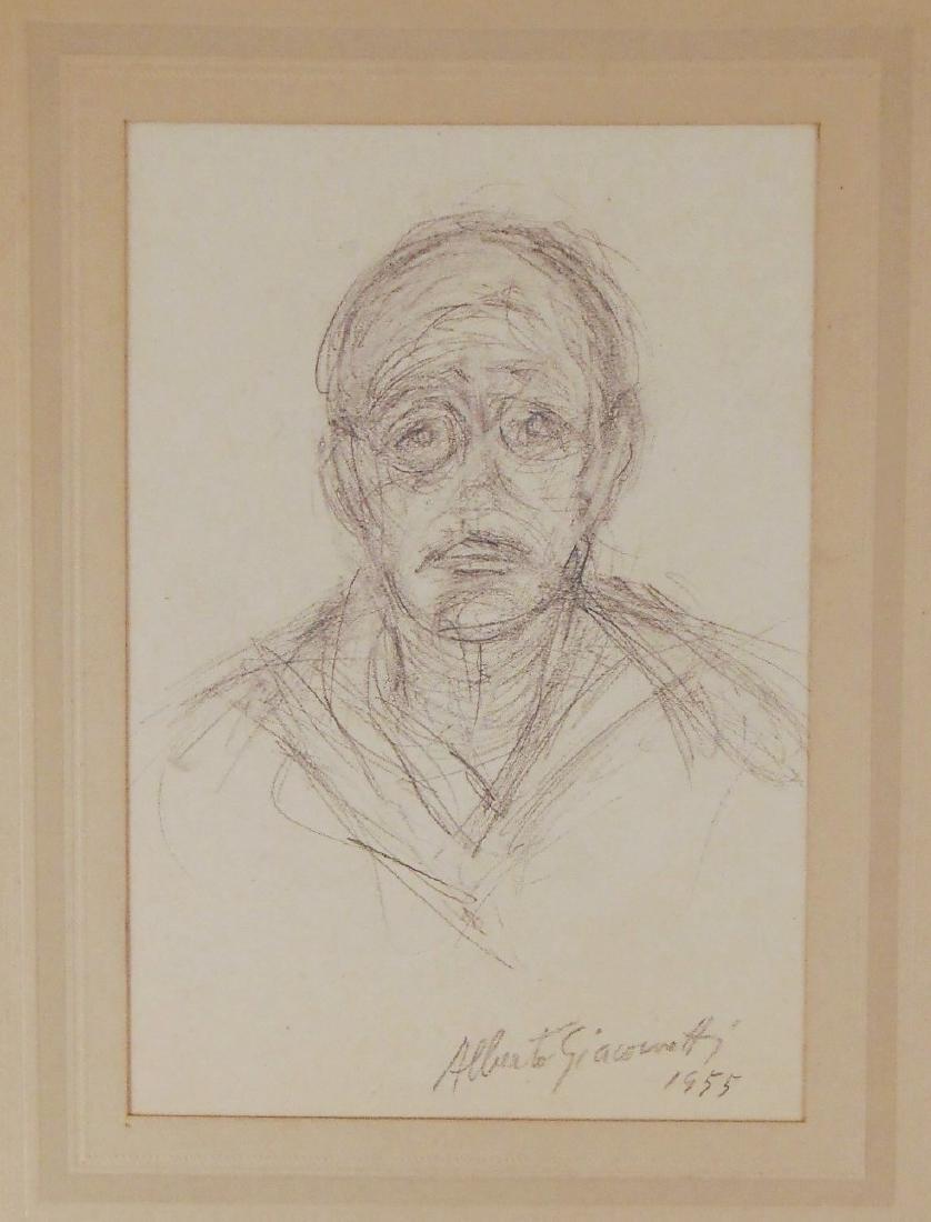 Alberto Giacometti (1901-1966) Pencil Drawing: Pencil drawing on heavy wove paper, portrait of a man, signed* (Alberto Giacometti, 1901-1966). Dated 1955. 7 7/8 x 4 7/8 inches. Very good condition overall. Unframed for inspection and post-auction 