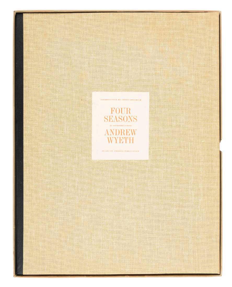 The Four Seasons By Andrew Wyeth: Portfolio published in 1963, contains 12 individual prints, 8 of which are in color. Text by Lloyd Goodrich. Oversize portfolio in original box.
