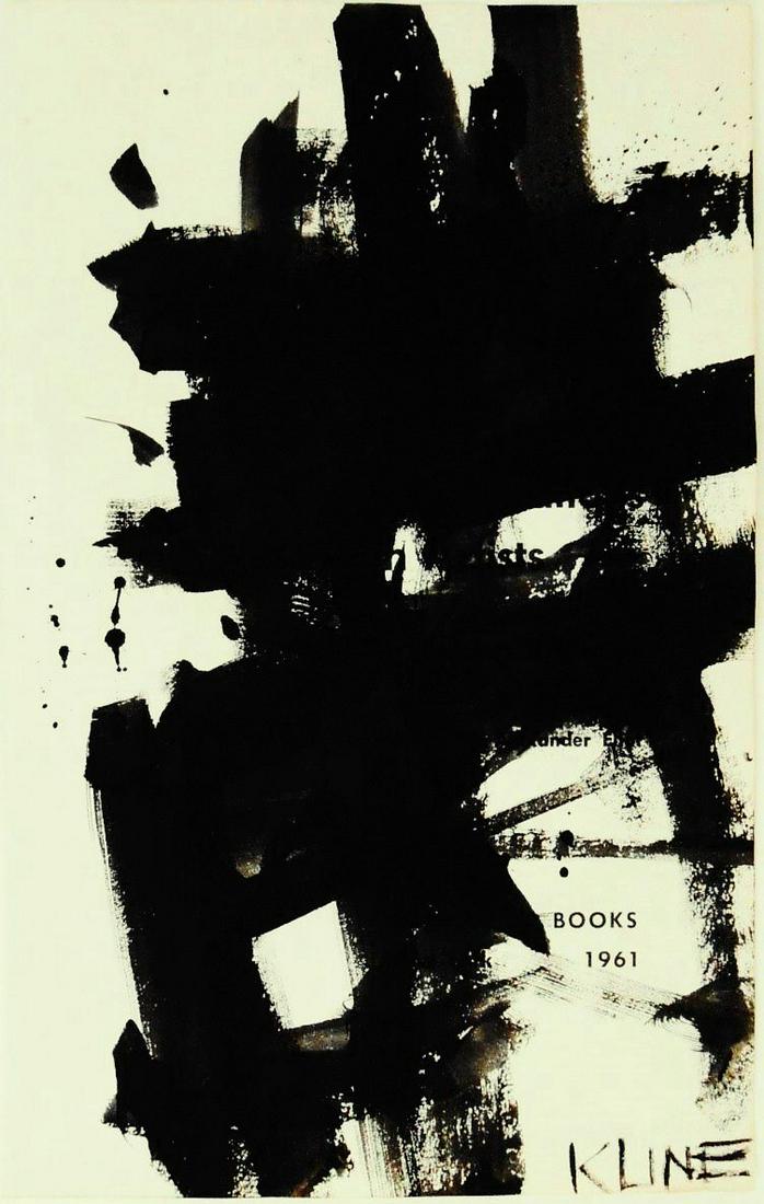 Franz Kline (1910-1962) Ink On Paper: Brush and black ink (possibly black gouache) executed on the title page of "Conversations with Artists," 1961 edition. Untitled abstract, signed* (Franz Kline, 1910-1962). 8 x 5 inches. Very good cond