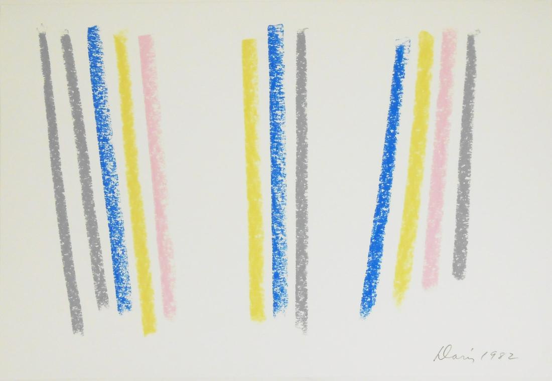 Gene Davis (1920-1985) Pastel On Paper: Pastel on fine wove drawing paper, vertical stripes, pencil signed and dated* (Gene Davis, 1920-1985). 12 1/4 x 18 inches. Very good condition. Has been removed from its frame for inspection and shipp