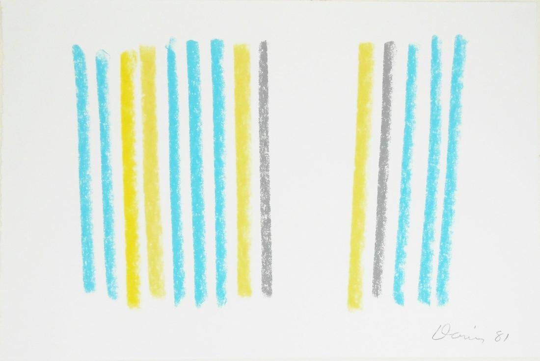 Gene Davis (1920-1985) Pastel On Paper: Pastel on fine wove drawing paper, vertical stripes, pencil signed and dated* (Gene Davis, 1920-1985). 12 x 18 inches. Very good condition. Has been removed from its frame for inspection and shipping.