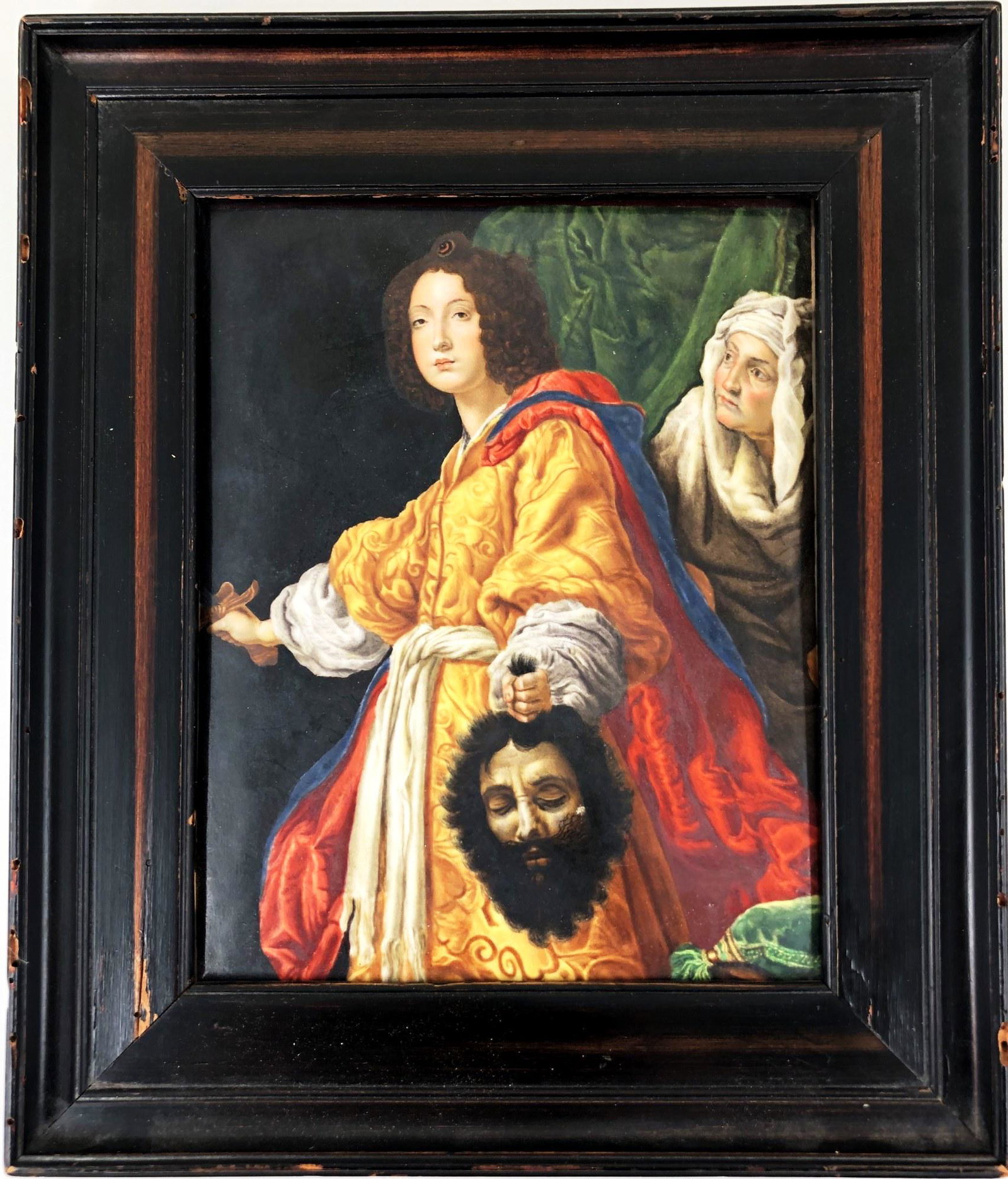 European Porcelain Plaque, Circa 1900: Fine hand painted KPM-style porcelain plaque, signed. Circa late 19th/early 20th century. Very good condition. Framed. H. 11 inches W. 7 3/4 inches