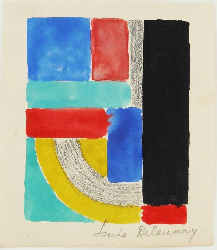 Sonia Delaunay (1885-1979) Watercolor: Watercolor and gouache with graphite on wove paper, untitled abstract, signed* (Sonia Delaunay, 1885-1979). 5 1/8 x 4 1/2 inches. Good condition overall. Unframed for inspection and shipping. Sold wit