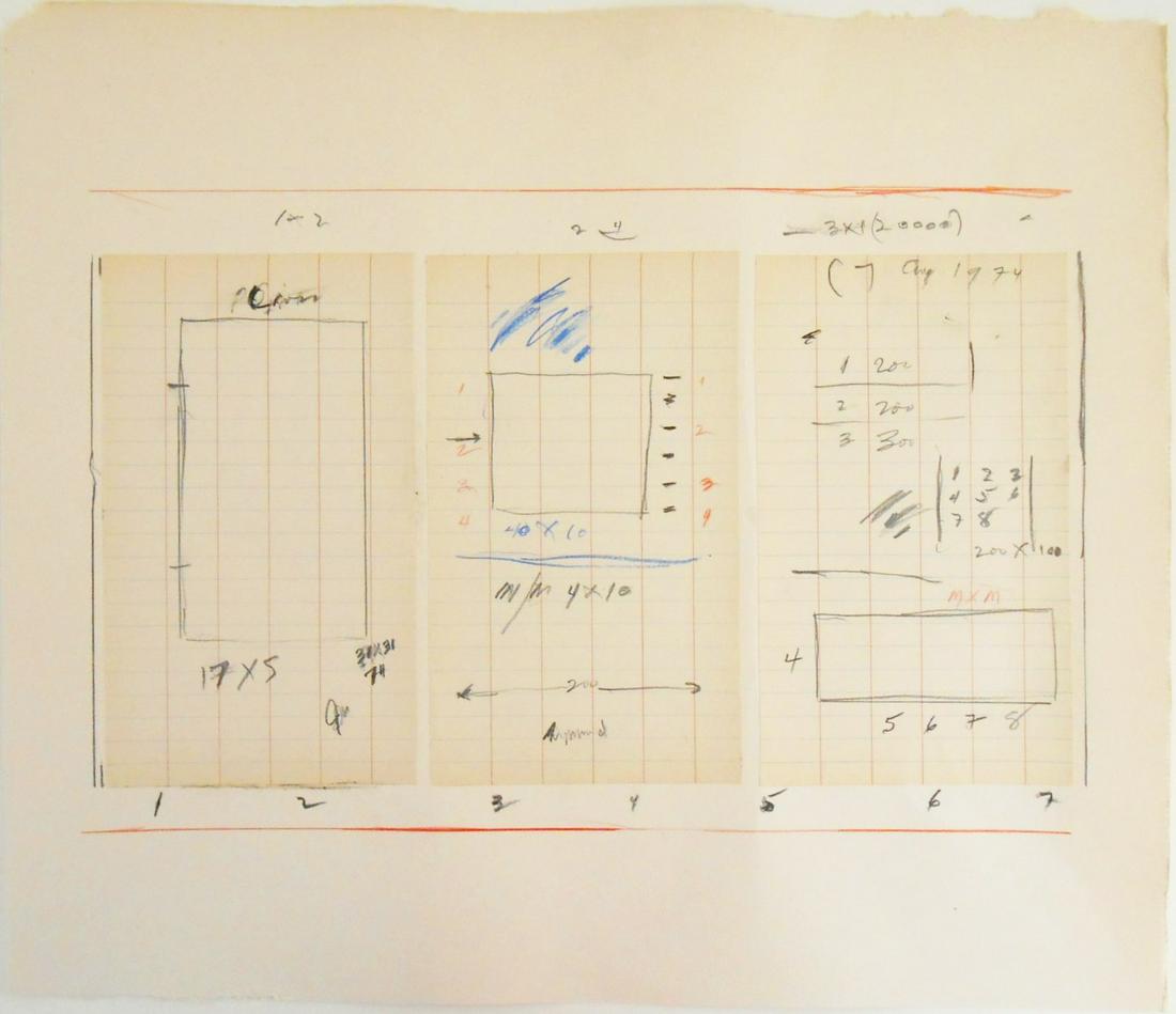 Cy Twombly (1928-2011) Mixed Media & Collage: Mixed media on paper with paper collage pieces, graphite, colored pencil, and glue, untitled abstract, signed* with the artist's initials (Cy Twmombly, 1928-2011). Dated August 1974. 13 1/4 x 15 1/2 i