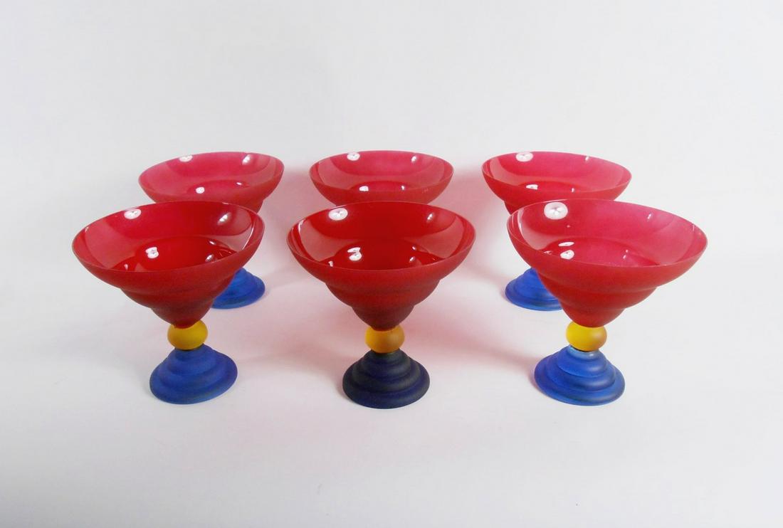 Set Of Six Middle Eastern Glasses: Set of six (6) glasses, Middle Eastern or Turkish, red, yellow, and blue glass. 20th century. Excellent condition. H. 4 3/4 inches