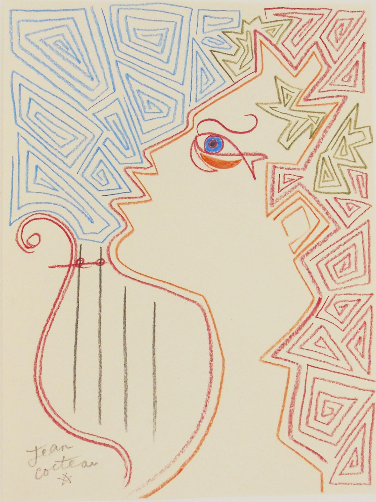 Jean Cocteau (1889-1963) Colored Pencil Drawing (1 of 2)