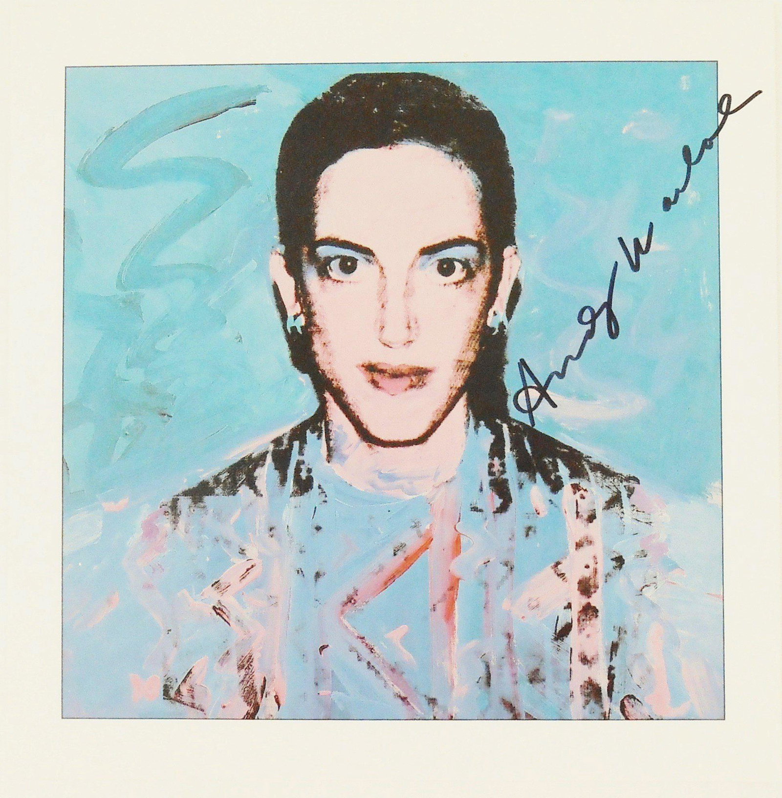Andy Warhol (1928-1987) Signed Portrait Print: Offset color print, unidentified portrait, by Andy Warhol (1928-1987). Signed (signature attributed but not verified by an expert) upper left. 8 1/2 x 8 3/8 inches. Excellent condition. Currently unfr