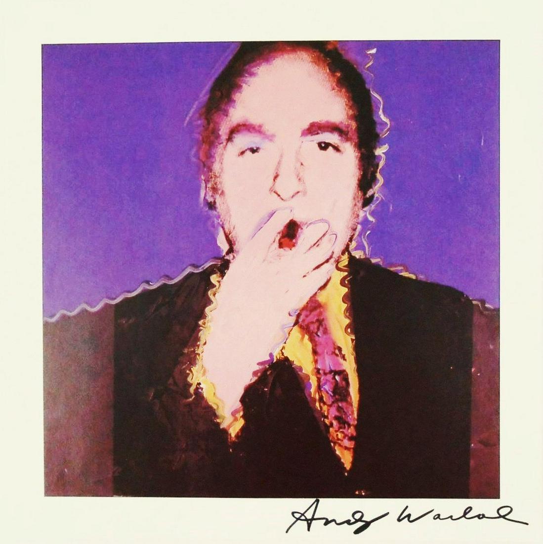 Andy Warhol (1928-1987) Signed Portrait Print: Offset color print, unidentified portrait, by Andy Warhol (1928-1987). Signed (signature attributed but not verified by an expert) upper left. 8 1/2 x 8 3/8 inches. Excellent condition. Currently unfr