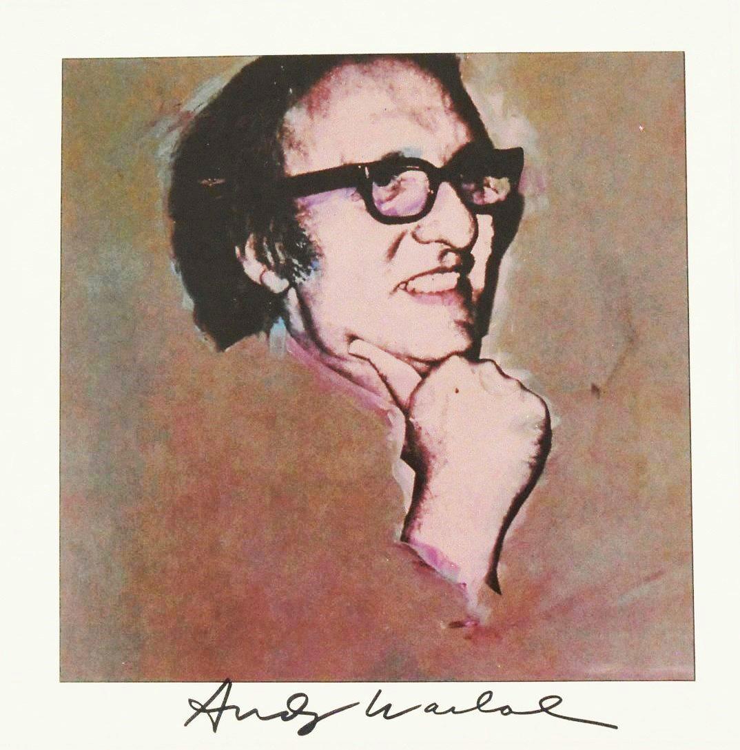 Andy Warhol (1928-1987) Signed Portrait Print: Offset color print, unidentified portrait, by Andy Warhol (1928-1987). Signed (signature attributed but not verified by an expert) upper left. 8 1/2 x 8 3/8 inches. Excellent condition. Currently unfr