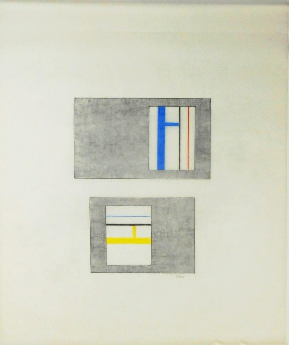 Burgoyne Diller (1906-1965) Geometric Drawing: Graphite and colored pencil drawing on tracing paper, untitled abstract, signed* (Burgoyne Diller, 1906-1965). 24 x 18 7/8 inches. Very good condition overall, some slight even toning to the tracing p