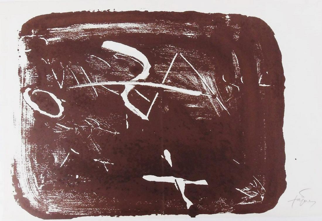 Antoni Tapies (1923-2012) Color Lithograph: Color lithograph, double folio (center folding), by Antoni Tapies (1923-2012). Untitled. Pencil signed*. Printed in 1974 by Maeght, Paris, for Derriere Le Miroir. 15 x 22 inches. Excellent condition.