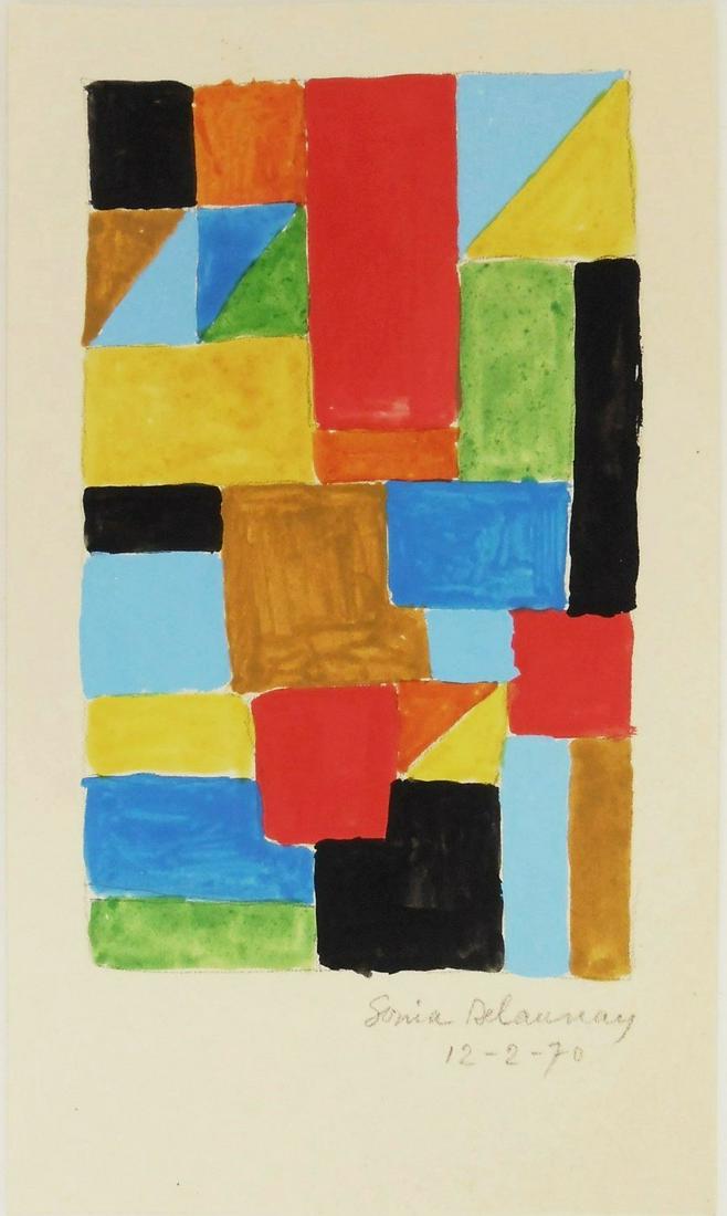 Sonia Delaunay (1885-1979) Watercolor & Gouache: Watercolor and gouache with traces of pencil on wove paper, untitled (Rythme Couleur), signed* (Sonia Delaunay, 1885-1979). 8 3/8 x 4 7/8 inches. Very good condition, having no apparent damage or repa
