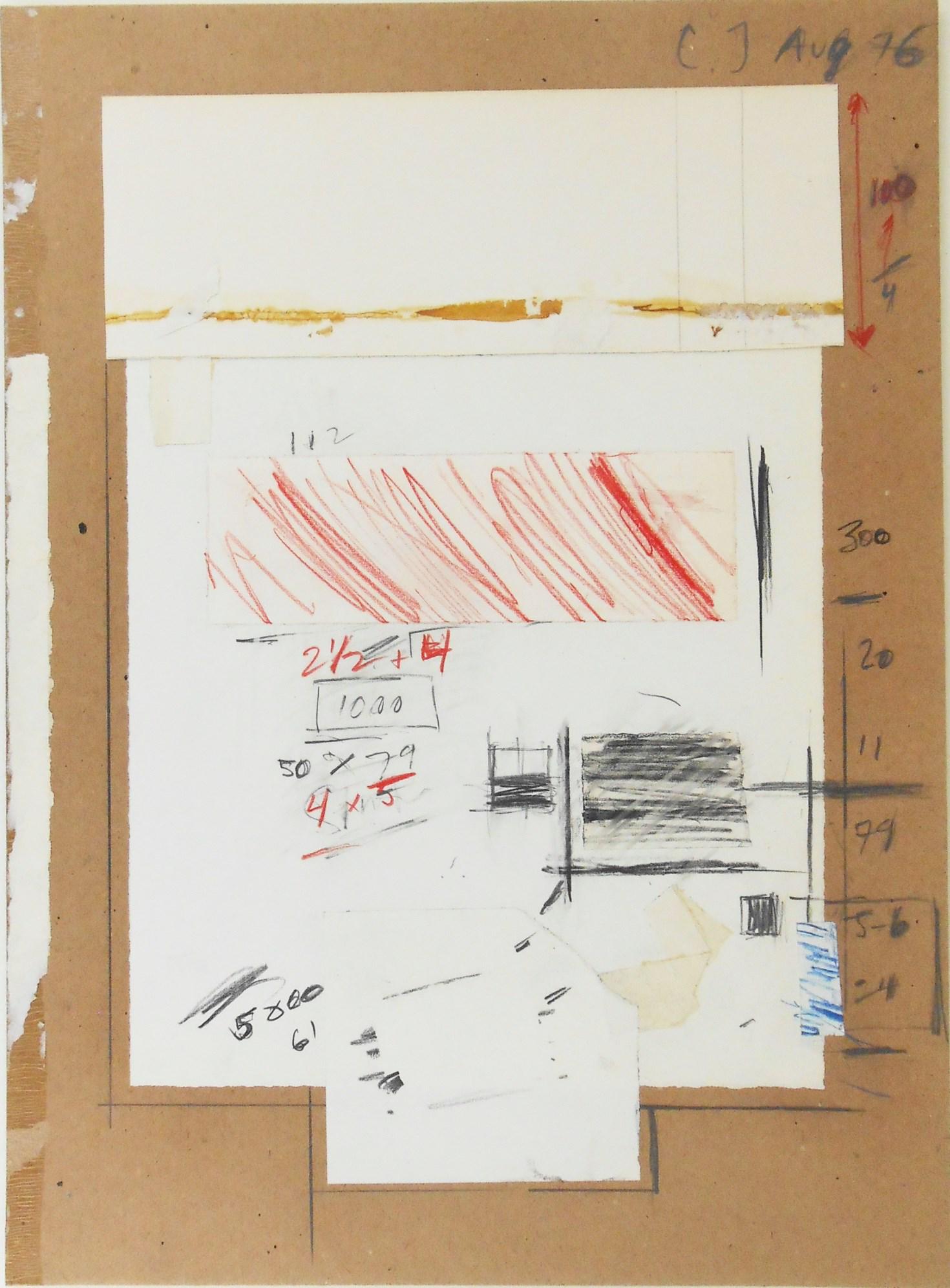 Cy Twombly (1928-2011) Mixed Media & Collage: Mixed media with collage elements (paper, glue, tape, etc.) mounted on stiff cardboard, untitled composition, signed* with the artist's initials (Cy Twombly, 1928-2011). Dated Aug. '76. 13 7/8 x 10 1/