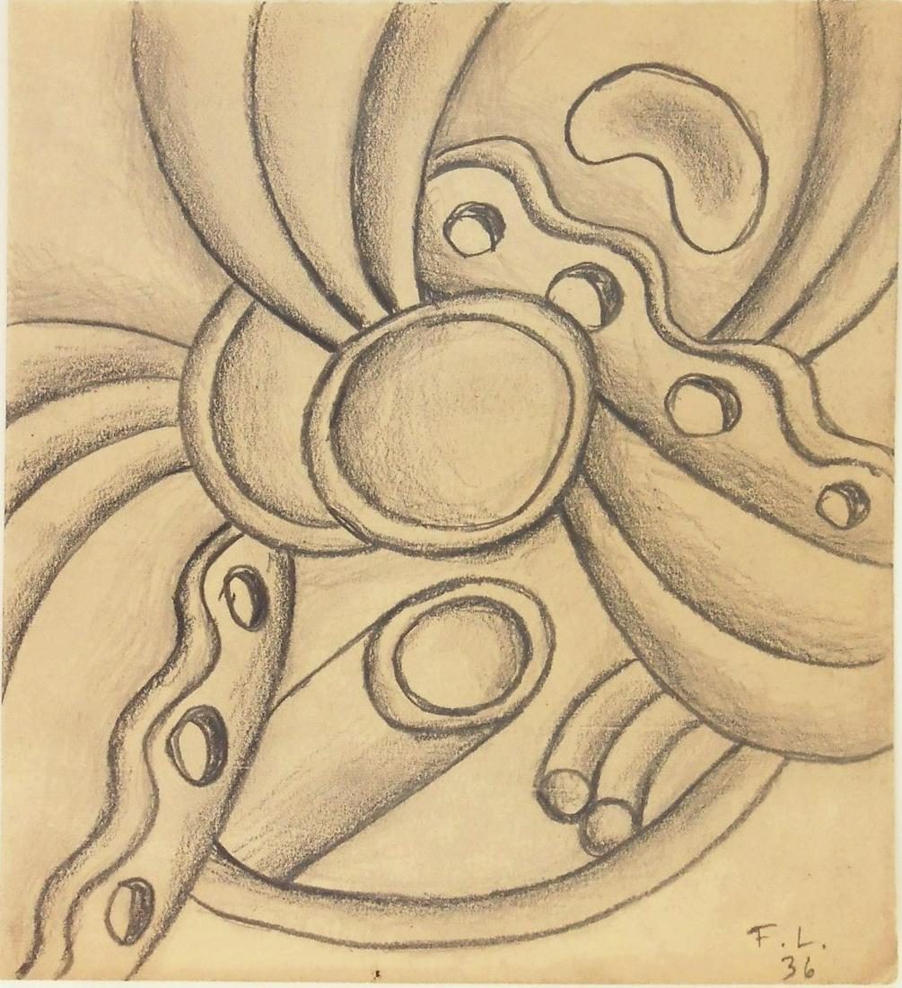 Fernand Leger (1881-1955) Graphite Drawing: Graphite drawing on light cream-colored wove paper, untitled abstract composition, signed with the artist's initials, lower right, and dated '36* (Fernand Leger, 1881-1955). 5 1/2 x 5 7/8 inches. Good