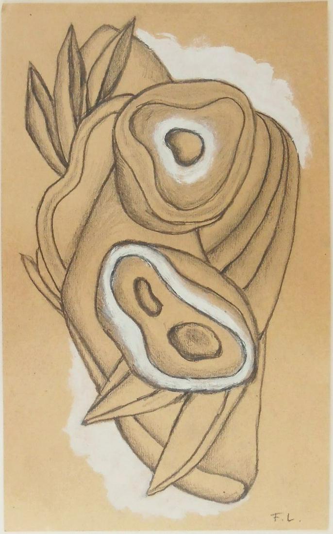 Fernand Leger (1881-1955) Graphite Drawing: Graphite drawing highlighted with white gouache on tan-colored wove paper, untitled composition, signed with the artist's initials* (Fernand Leger, 1881-1955). Circa 1940-1950. 8 1/2 x 5 1/4 inches. G