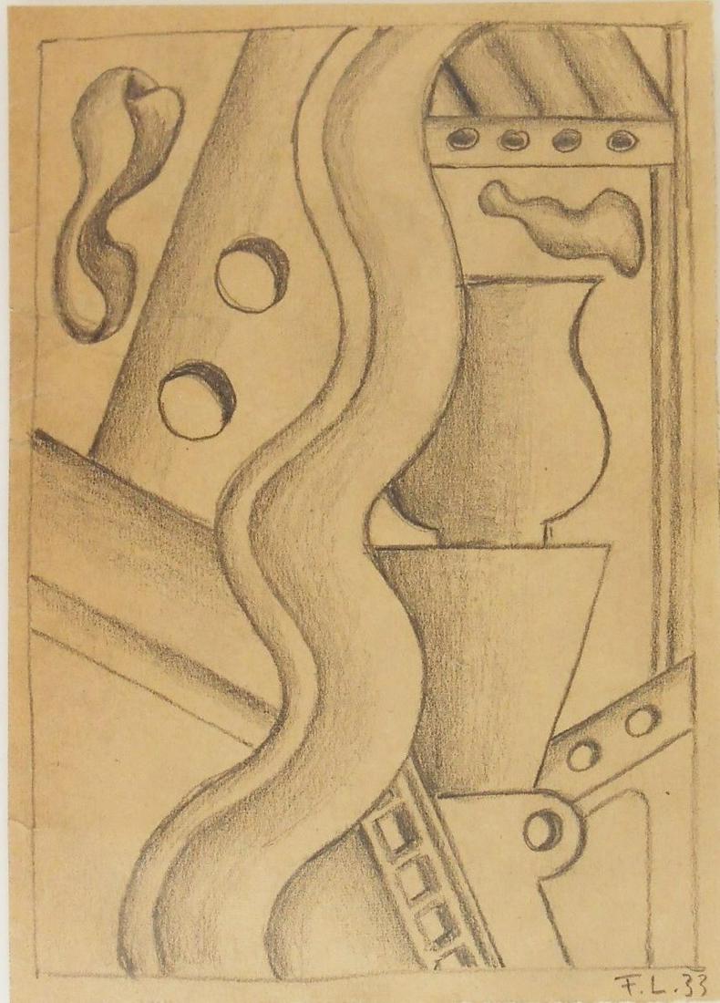 Fernand Leger (1881-1955) Graphite Drawing: Graphite drawing on light tan-colored wove paper, untitled composition, signed with the artist's initials and dated '33* (Fernand Leger, 1881-1955). Very small tear at left hand margin (repaired); sli