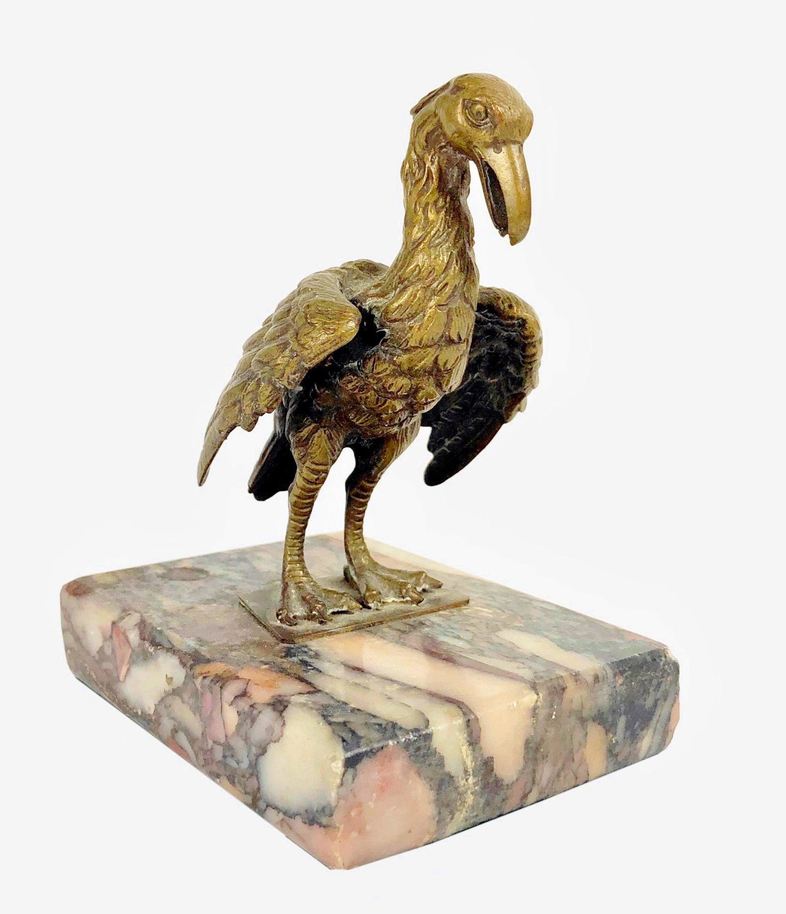 Bronze Bird On Marble Base, 19th Century: Bronze bird mounted on a marble base. Unsigned. Circa late 19th century. Possibly French or northern European. H. (including base): 5 inches