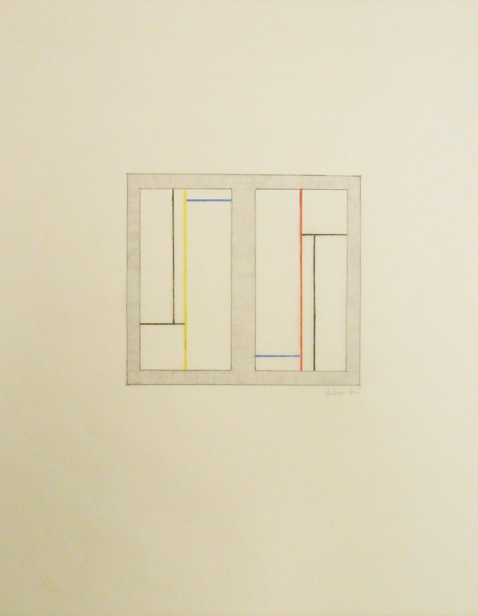 Burgoyne Diller (1906-1965) Geometric Drawing: Graphite and colored pencil drawing on tracing paper, untitled abstract, signed* and dated '51 (Burgoyne Diller, 1906-1965). 24 x 18 7/8 inches. Very good condition overall, some slight even toning to