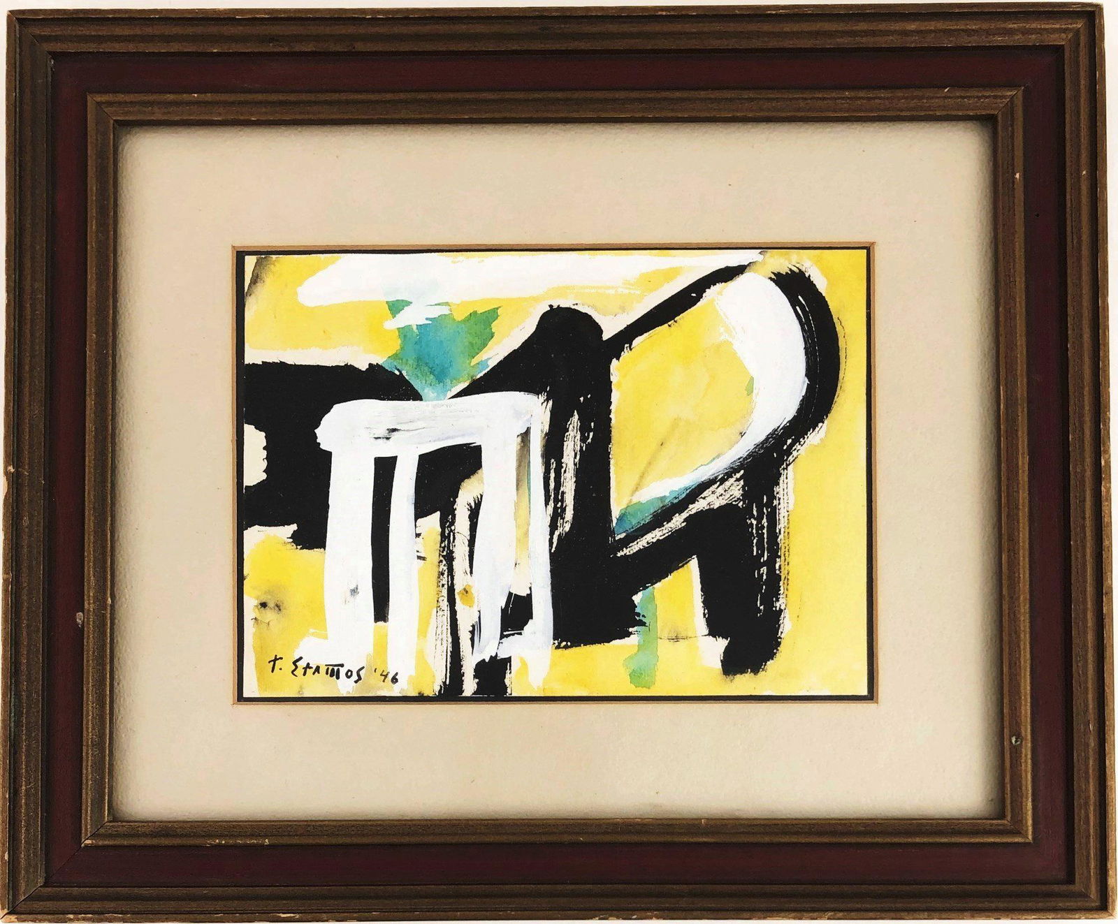 Theodoros Stamos (1922-1997) Abstract Gouache: Gouache on wove paper, untitled abstract, signed* and dated '46 (Theodoros Stamos, 1922-1997). 4 3/4 x 6 3/4 inches. Sold framed. Lot Note: Removed and examined outside of frame. No apparent damage or