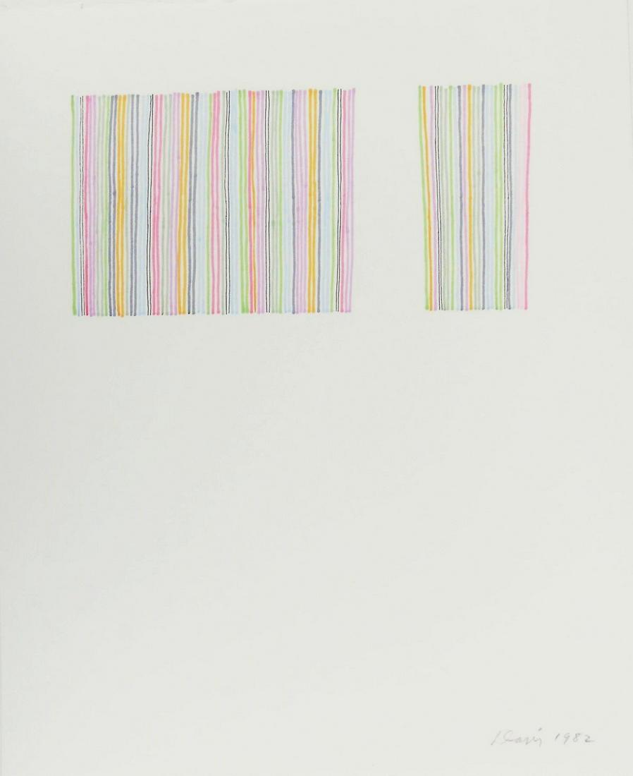 Gene Davis (1920-1985) Ink Drawing On Paper: Colored ink drawing on wove paper, untitled linear composition, pencil signed* (Gene Davis, 1920-1985). 18 1/4 x 15 inches. Dated 1982. Very good condition. No signs of damage or repairs. Unframed for