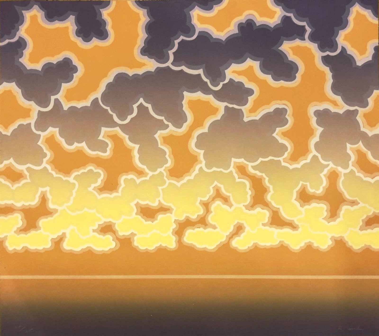 Robert Gordy (1933-1986) Color Lithograph, Signed: Original color lithograph, "Clouds in Purple and Gold," by Robert Gordy (1933-1986). Signed and numbered, edition of 35. 28 1/2 x 32 inches. Very good condition. Unframed for inspection and shipping.