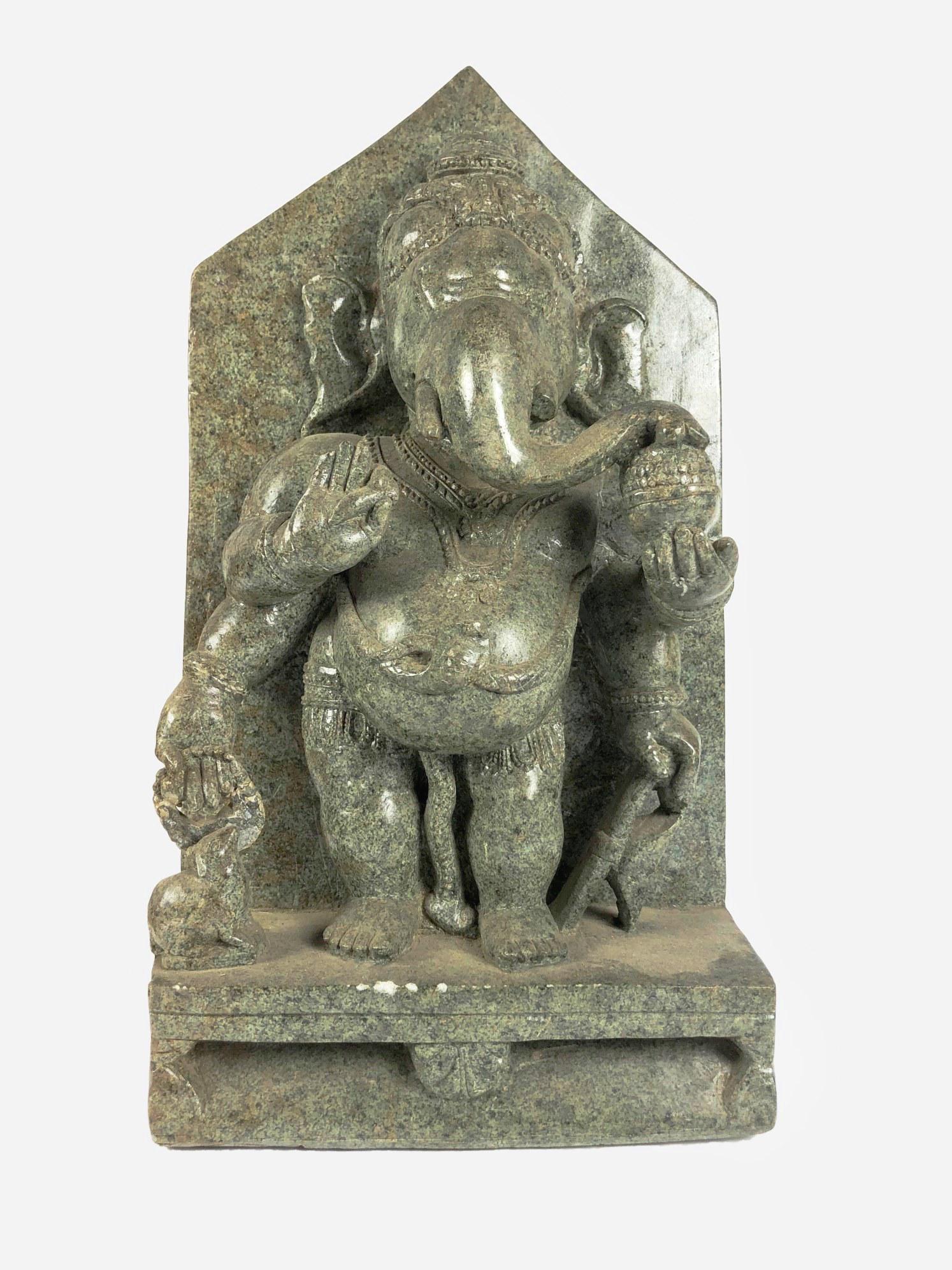 Carved Granite Hindu Figure Of Ganesha: Hindu figure of Ganesha, carved granite, India, circa 1900. A few minor chips and abrasions, otherwise very good condition. H. 10 inches.