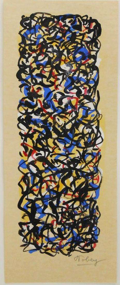 Mark Tobey (1890-1976) Gouache: Gouache on heavy wove paper, untitled abstract, signed* (Mark Tobey, 1890-1976). 7 1/2 x 3 inches. Very good condition, having no repairs or apparent damage. Sold unframed. Provenance: Bequeathed to t