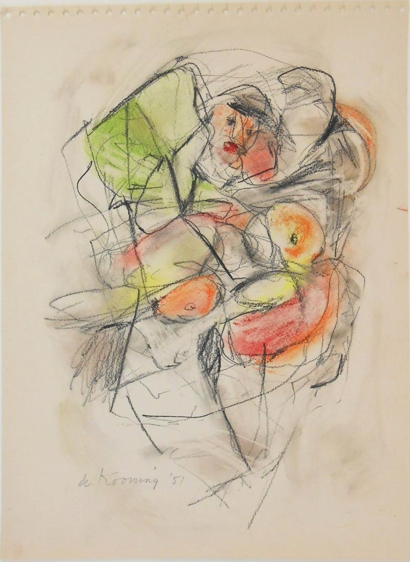 Willem De Kooning (1904-1997) Pastel, 1951: Pastel and charcoal drawing on wove sketchpad paper, untitled abstract (possibly a figure of a woman), signed* (Willem de Kooning, 1904-1997). Dated '51. 11 7/8 x 8 3/4 inches. Good condition overall,