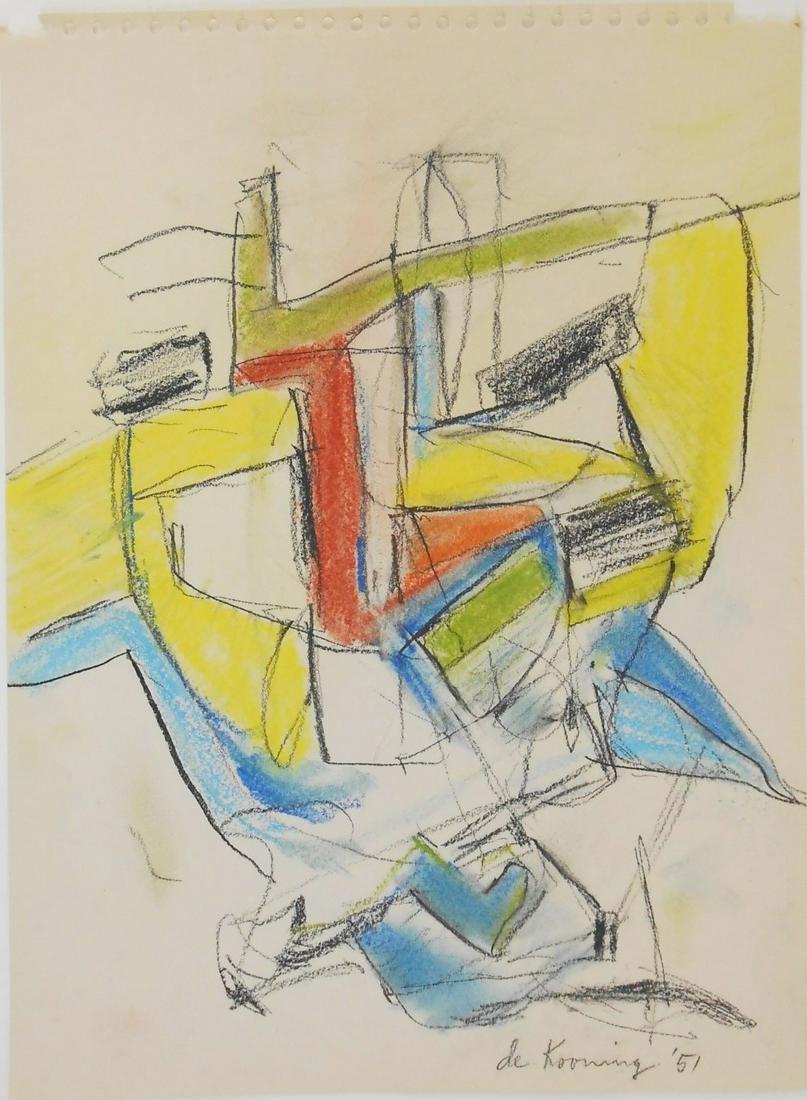 Willem De Kooning (1904-1997) Pastel, 1951: Pastel and charcoal drawing on wove sketchpad paper, untitled abstract, signed* (Willem de Kooning, 1904-1997). Dated '51. 11 7/8 x 8 3/4 inches. Good condition overall, having no apparent damage or r