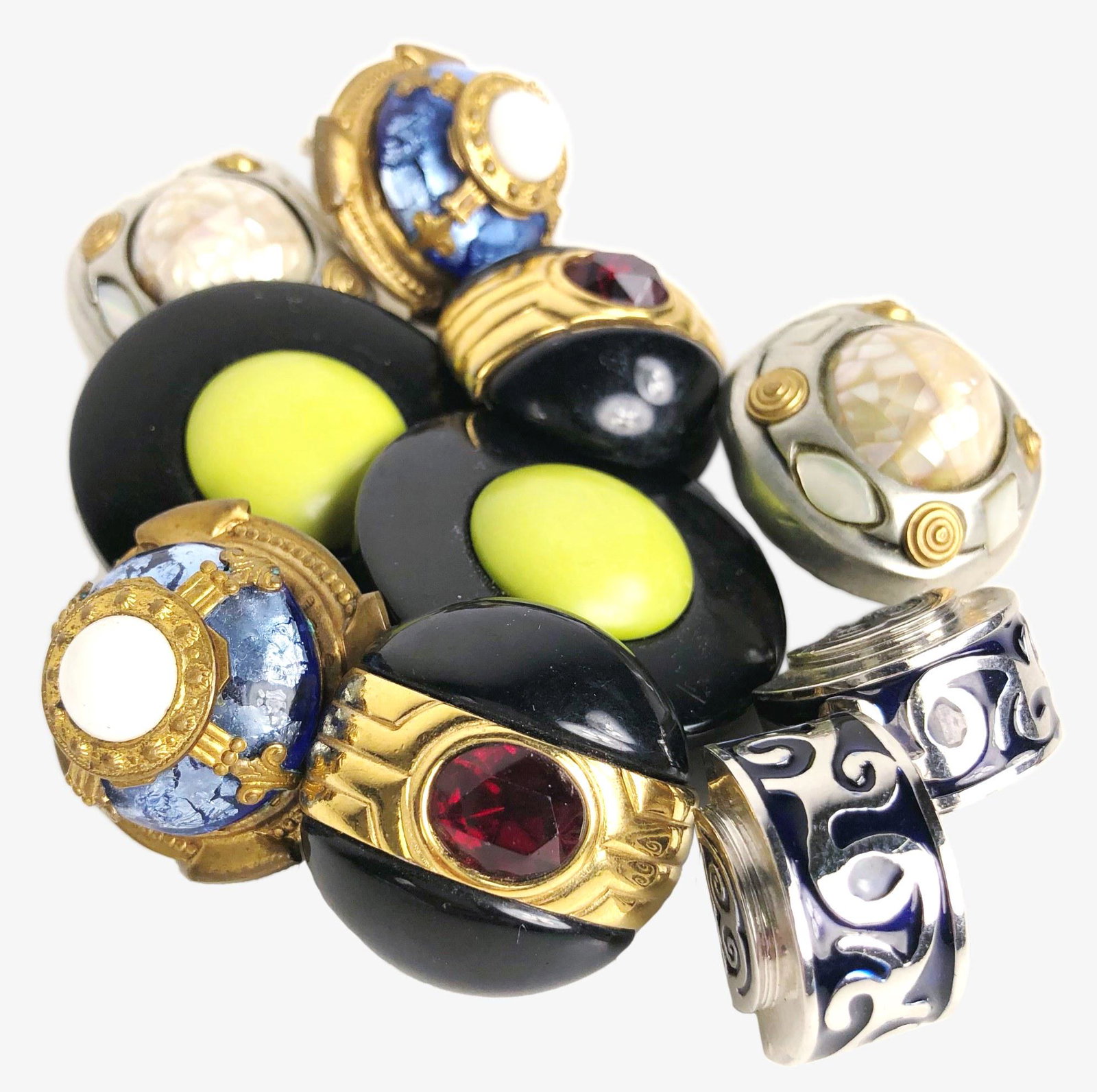 Six Pairs Of Vintage Fashion Earclips: Six pairs of vintage fashion earclips, one pair signed Givenchy. Largest: 1 3/4 inches. All appear to be in very good condition.