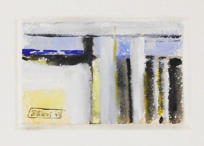 Theodoros Stamos (1922-1997) Gouache: Gouache on wove paper, untitled abstract, signed* (Theodoros Stamos, 1922-1997). Dated '49. 3 3/8 x 5 1/4 inches. Very good condition overall. No apparent damage or repairs. Unframed for inspection an