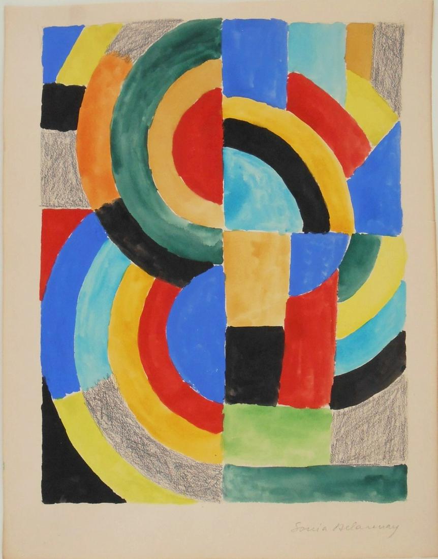 Sonia Delaunay (1885-1979) Watercolor: Watercolor with pencil on wove paper, untitled composition (rythme couleur), signed* (Sonia Delaunay, 1885-1979). Circa 1960-1970. 15 x 11 3/4 inches. Good condition overall, having no readily apparen